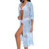 imageCHICGAL Womens Swimsuit Coverup Lace Bathing Suit Cover Up Beach Kimonos Long Cardigan Open Front SwimwearBlue