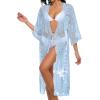 imageCHICGAL Womens Swimsuit Coverup Lace Bathing Suit Cover Up Beach Kimonos Long Cardigan Open Front SwimwearBlue