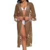 imageCHICGAL Womens Swimsuit Coverup Lace Bathing Suit Cover Up Beach Kimonos Long Cardigan Open Front SwimwearBrown