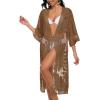 imageCHICGAL Womens Swimsuit Coverup Lace Bathing Suit Cover Up Beach Kimonos Long Cardigan Open Front SwimwearBrown
