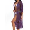 imageCHICGAL Womens Swimsuit Coverup Lace Bathing Suit Cover Up Beach Kimonos Long Cardigan Open Front SwimwearDark Purple