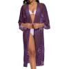 imageCHICGAL Womens Swimsuit Coverup Lace Bathing Suit Cover Up Beach Kimonos Long Cardigan Open Front SwimwearDark Purple