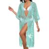imageCHICGAL Womens Swimsuit Coverup Lace Bathing Suit Cover Up Beach Kimonos Long Cardigan Open Front SwimwearMint Green
