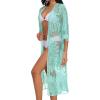 imageCHICGAL Womens Swimsuit Coverup Lace Bathing Suit Cover Up Beach Kimonos Long Cardigan Open Front SwimwearMint Green