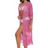 imageCHICGAL Womens Swimsuit Coverup Lace Bathing Suit Cover Up Beach Kimonos Long Cardigan Open Front SwimwearRose Pink