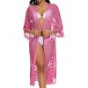 imageCHICGAL Womens Swimsuit Coverup Lace Bathing Suit Cover Up Beach Kimonos Long Cardigan Open Front SwimwearRose Pink