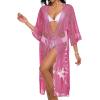 imageCHICGAL Womens Swimsuit Coverup Lace Bathing Suit Cover Up Beach Kimonos Long Cardigan Open Front SwimwearRose Pink