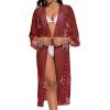 imageCHICGAL Womens Swimsuit Coverup Lace Bathing Suit Cover Up Beach Kimonos Long Cardigan Open Front SwimwearWine Red