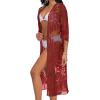 imageCHICGAL Womens Swimsuit Coverup Lace Bathing Suit Cover Up Beach Kimonos Long Cardigan Open Front SwimwearWine Red