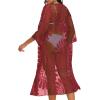 imageCHICGAL Womens Swimsuit Coverup Lace Bathing Suit Cover Up Beach Kimonos Long Cardigan Open Front SwimwearWine Red