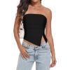 imageTube Top Strapless Mesh Floral Crop Tops Asymmetrical Hem Ruched Bandeau Going Out Summer Sleeveless ShirtsA Solid Black