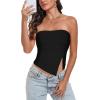 imageTube Top Strapless Mesh Floral Crop Tops Asymmetrical Hem Ruched Bandeau Going Out Summer Sleeveless ShirtsA Solid Black