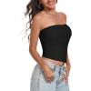 imageTube Top Strapless Mesh Floral Crop Tops Asymmetrical Hem Ruched Bandeau Going Out Summer Sleeveless ShirtsA Solid Black