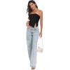 imageTube Top Strapless Mesh Floral Crop Tops Asymmetrical Hem Ruched Bandeau Going Out Summer Sleeveless ShirtsA Solid Black
