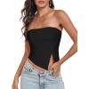imageTube Top Strapless Mesh Floral Crop Tops Asymmetrical Hem Ruched Bandeau Going Out Summer Sleeveless ShirtsA Solid Black