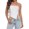 imageTube Top Strapless Mesh Floral Crop Tops Asymmetrical Hem Ruched Bandeau Going Out Summer Sleeveless ShirtsA Solid White