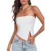 imageTube Top Strapless Mesh Floral Crop Tops Asymmetrical Hem Ruched Bandeau Going Out Summer Sleeveless ShirtsA Solid White