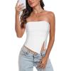 imageTube Top Strapless Mesh Floral Crop Tops Asymmetrical Hem Ruched Bandeau Going Out Summer Sleeveless ShirtsA Solid White