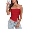 imageTube Top Strapless Mesh Floral Crop Tops Asymmetrical Hem Ruched Bandeau Going Out Summer Sleeveless ShirtsB Solid Red