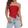 imageTube Top Strapless Mesh Floral Crop Tops Asymmetrical Hem Ruched Bandeau Going Out Summer Sleeveless ShirtsB Solid Red
