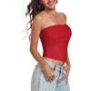 imageTube Top Strapless Mesh Floral Crop Tops Asymmetrical Hem Ruched Bandeau Going Out Summer Sleeveless ShirtsB Solid Red