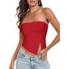 imageTube Top Strapless Mesh Floral Crop Tops Asymmetrical Hem Ruched Bandeau Going Out Summer Sleeveless ShirtsB Solid Red