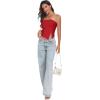 imageTube Top Strapless Mesh Floral Crop Tops Asymmetrical Hem Ruched Bandeau Going Out Summer Sleeveless ShirtsB Solid Red