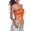 imageTube Top Strapless Mesh Floral Crop Tops Asymmetrical Hem Ruched Bandeau Going Out Summer Sleeveless ShirtsLarge Orange Flower Print