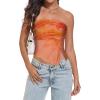 imageTube Top Strapless Mesh Floral Crop Tops Asymmetrical Hem Ruched Bandeau Going Out Summer Sleeveless ShirtsLarge Orange Flower Print