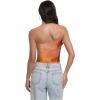 imageTube Top Strapless Mesh Floral Crop Tops Asymmetrical Hem Ruched Bandeau Going Out Summer Sleeveless ShirtsLarge Orange Flower Print