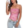 imageTube Top Strapless Mesh Floral Crop Tops Asymmetrical Hem Ruched Bandeau Going Out Summer Sleeveless ShirtsLight Pink Floral Print