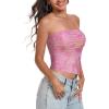 imageTube Top Strapless Mesh Floral Crop Tops Asymmetrical Hem Ruched Bandeau Going Out Summer Sleeveless ShirtsLight Pink Floral Print