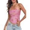 imageTube Top Strapless Mesh Floral Crop Tops Asymmetrical Hem Ruched Bandeau Going Out Summer Sleeveless ShirtsLight Pink Floral Print