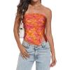 imageTube Top Strapless Mesh Floral Crop Tops Asymmetrical Hem Ruched Bandeau Going Out Summer Sleeveless ShirtsOrange Pink Floral Print