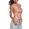 imageTube Top Strapless Mesh Floral Crop Tops Asymmetrical Hem Ruched Bandeau Going Out Summer Sleeveless ShirtsSmall Light Orange Flower