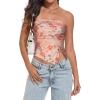 imageTube Top Strapless Mesh Floral Crop Tops Asymmetrical Hem Ruched Bandeau Going Out Summer Sleeveless ShirtsSmall Light Orange Flower