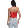imageTube Top Strapless Mesh Floral Crop Tops Asymmetrical Hem Ruched Bandeau Going Out Summer Sleeveless ShirtsTie Dye Red Print