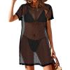 imageCHICGAL Womens Bathing Cover Ups Knit Bikini Short Sleeve Swimsuit Coverup Summer Swimwear Hollow Out Beach DressBlack
