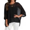 imageCHICGAL Womens Beach Cover ups Chiffon Poncho Tops Batwing Sleeve Casual Loose Fit Summer BlousesBlack