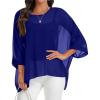 imageCHICGAL Womens Beach Cover ups Chiffon Poncho Tops Batwing Sleeve Casual Loose Fit Summer BlousesBlue