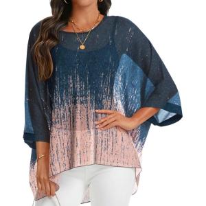 imageCHICGAL Womens Beach Cover ups Chiffon Poncho Tops Batwing Sleeve Casual Loose Fit Summer BlousesGrey Coral