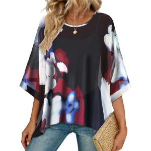 imageCHICGAL Womens Beach Cover ups Chiffon Poncho Tops Batwing Sleeve Casual Loose Fit Summer BlousesHalation