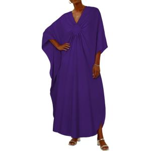 imageCHICGAL Womens Kaftan Dresses Long Caftans Plus Size Batwing Sleeve Swimsuit Coverup V Neck Summer Beach DressPurple